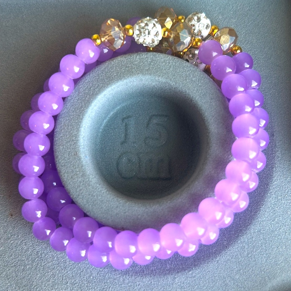 Long purple glass bead bracelet